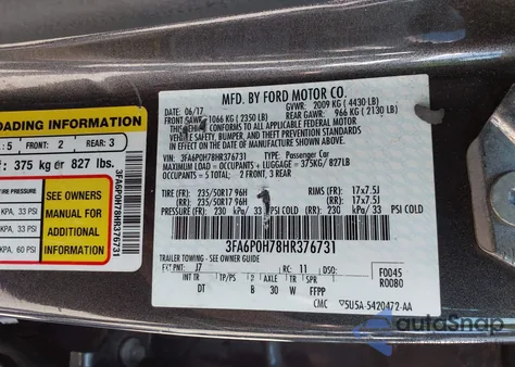 2017 Ford Fusion Se из США, поврежденный, VIN 3FA6P0H78HR376731